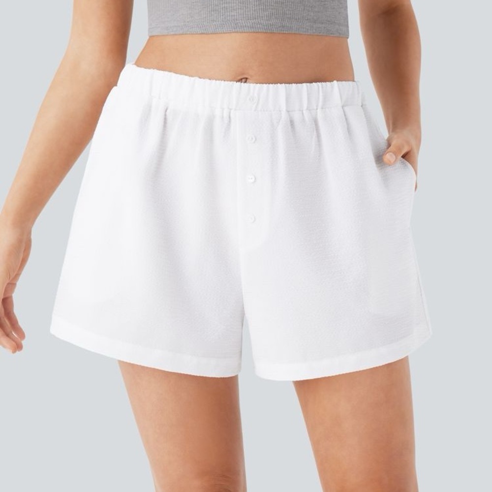 Halara Mid Rise Lounge Short White Decorative Button pockets XL MSRP $39.95